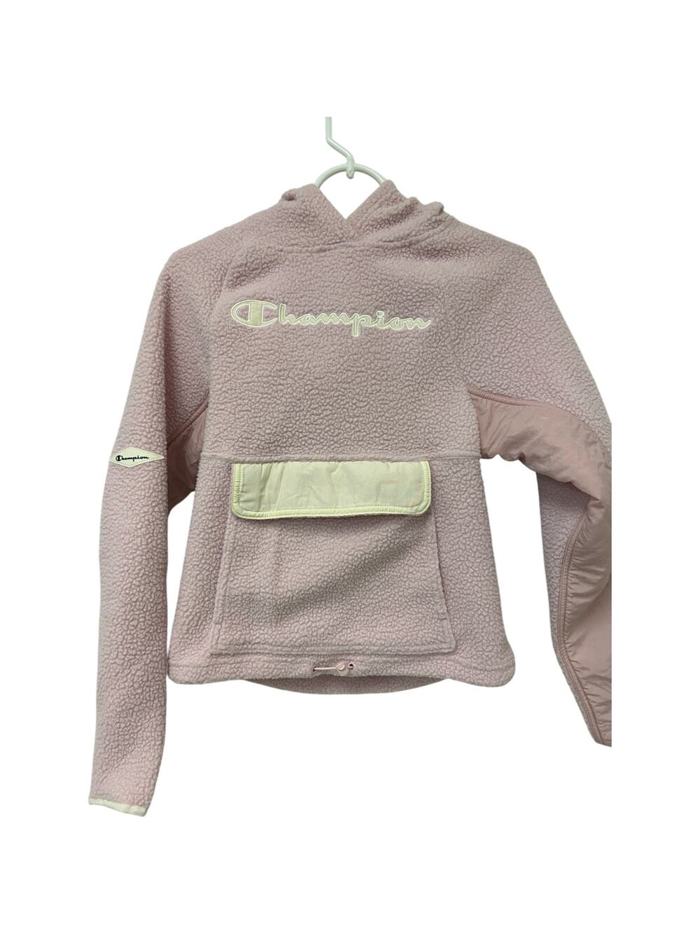 Champion Fleece Sherpa Pullover Hoodie Womens XS Pink Embroidered Long Sleeve